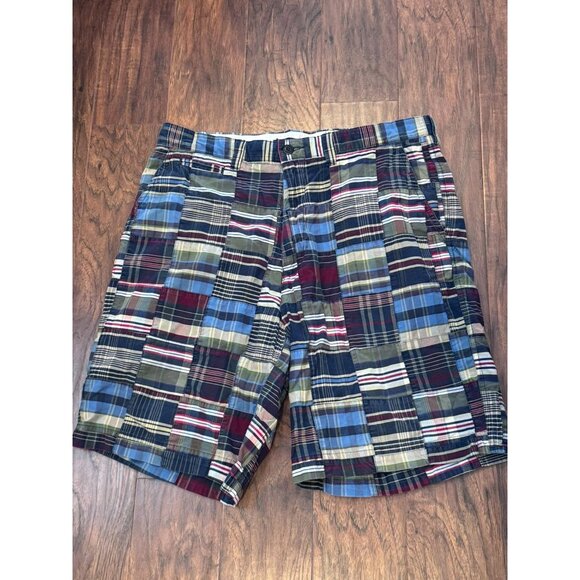 Nautica Clipper Relax Fit Plaid Patchwork Shorts 35W Cotton Blend Multicolor - Picture 1 of 5